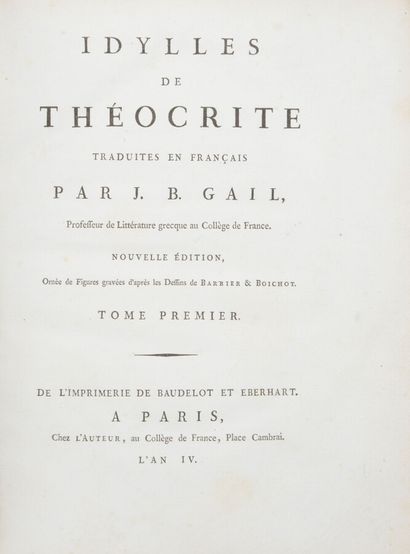 null Reliure par Derôme

THÉOCRITE

Idylles. Traduites en français par J.B. Gail....