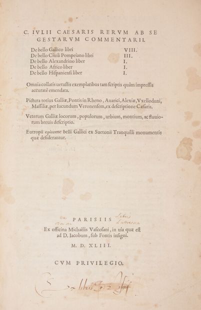 null CÉSAR (Jules)

C.Iulii Caesaris rerum ab se gestarum commentarii. Parisiis,...