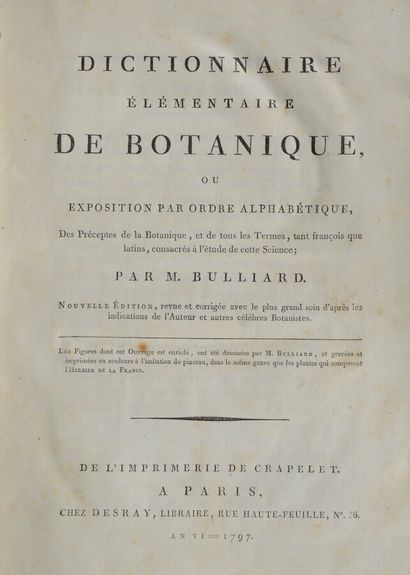 null Botany

BULLIARD (Pierre)

Elementary dictionary of botany. Paris, Crapelet...