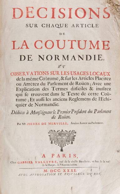 null Normandy - Custom

MERVILLE (Pierre de)

Decisions on each article of the Coutume...