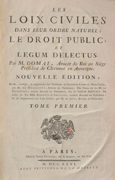 null Droit

DOMAT

Loix Civiles dans leur ordre naturel ... Paris, Cavelier, 1766.

2...