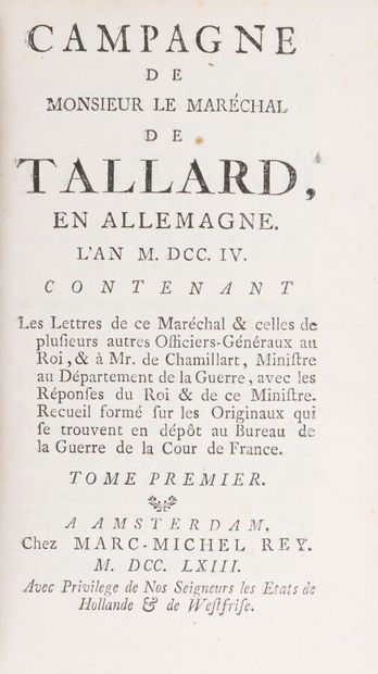 null Militaria

TALLARD (Camille d'HOSTUN, marshal-duc de)]

Campaign of Monsieur...