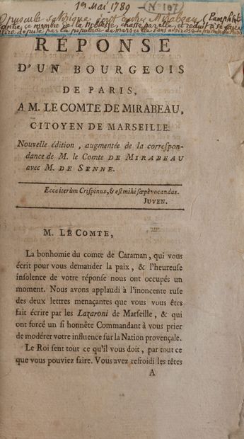 null MIRABEAU (Honoré Gabriel Riqueti Comte de)

Collection of 13 pieces: - Answer...