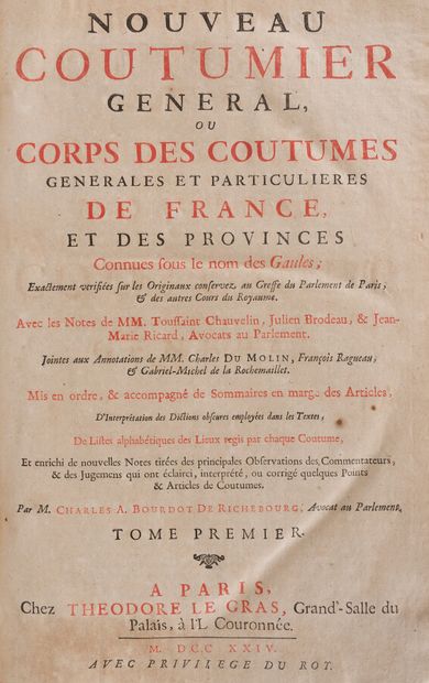 null BOURDOT de RICHEBOURG (Charles-Antoine)

Nouveau Coutumier Général ou corps...