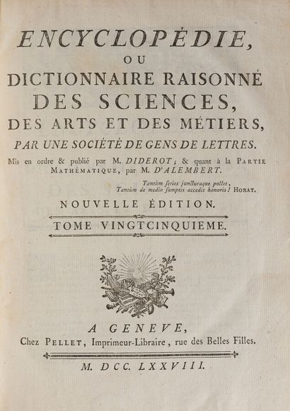 null ENCYCLOPÉDIE

DIDEROT (Denis) - d'ALEMBERT (Jean le Rond)

Encyclopédie ou Dictionnaire...
