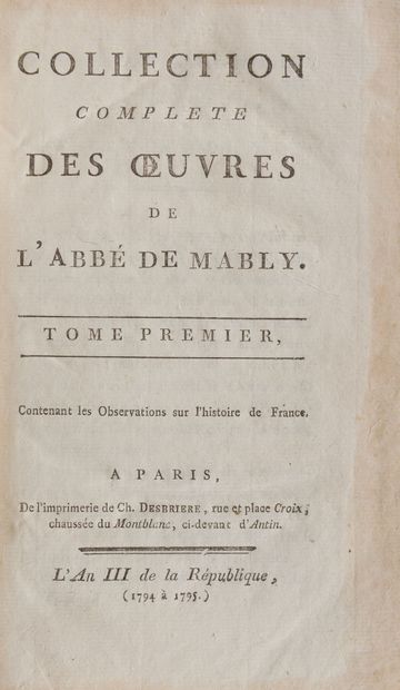 null MABLY (Gabriel, Bonnot de, abbé)

Complete collection of works. Paris, Desbrière,...