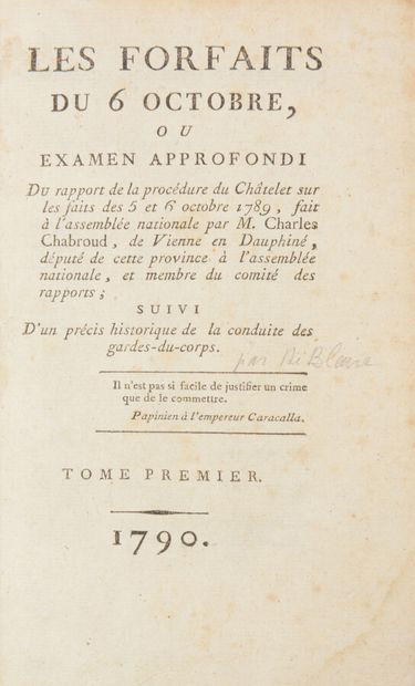 null [JOURNÉES des 5 et 6 OCTOBRE 1789]

Ensemble de 4 volumes contenant de très...
