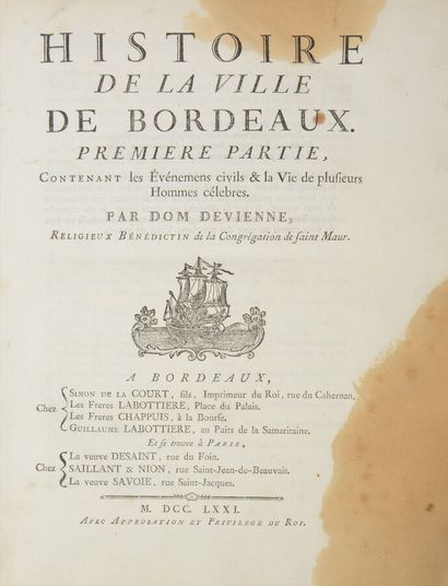 null DEVIENNE (Dom Charles Jean-Baptiste d'Agneaux)

History of the City of Bordeaux,...
