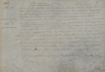 null GONTAUT de BIRON (Louis Antoine de)

Reçu de solde signé pour l'année1774 pour...