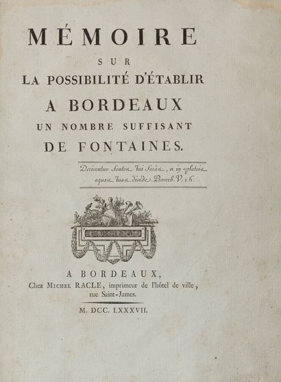null BLANC (Antonin)]

Memoir on the possibility of establishing in Bordeaux a sufficient...