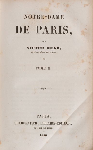 null HUGO (Victor)

Notre-Dame de Paris. Paris, Charpentier, 1850.

2 volumes in-12...