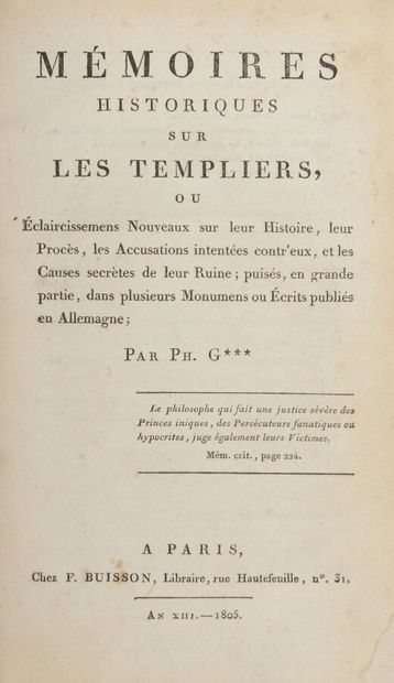 null Templiers

[GROUVELLE (Philippe-Antoine)]

Mémoires historiques sur les Templiers...