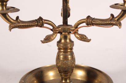 null Lampe bouillote en bronze à décor col de cygnes, abat-jour en tôle peinte

Début...