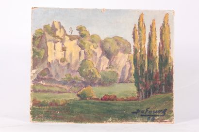 null D. DUFOURG

"Nizan" 

Oil on isorel signed lower right and dated "1960".

25...