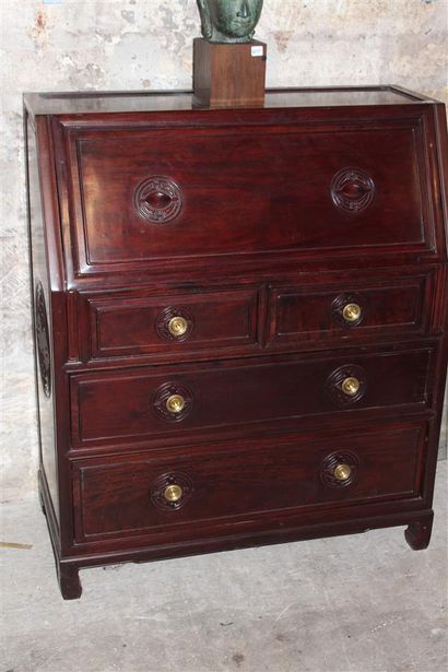 null Moulded and carved exotic wood chest of drawers with Far-Eastern decoration...