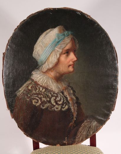 null French School XVIIIth

"Woman with the headdress"

Oil on canvas in oval

70...