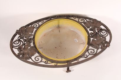null Large centerpiece bowl in marbled glass signed Degué, wrought iron frame decorated...