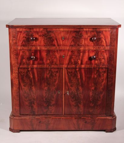 null Flamed mahogany veneer in-between furniture with two doors and two drawers

nineteenth...