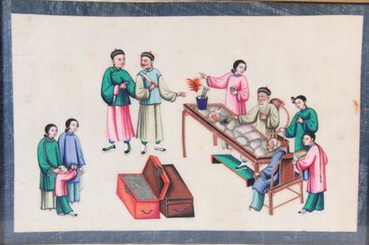 null Suite de cinq peintures sur papier de riz

Scènes de palais

Chine, XIXème siècle

23...