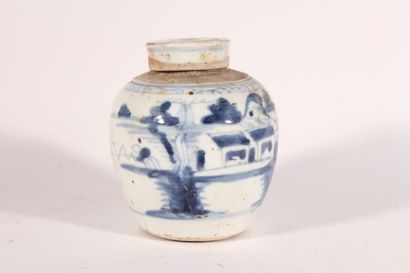 null Ginger pot in blue-white porcelain with revolving mountain landscape decoration

China,...