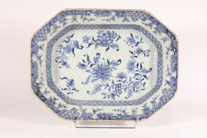null Octagonal blue-white porcelain dish with flower decoration and leaf frieze

China,...