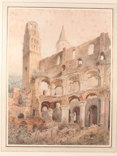 null Eustache BERAT (1792-1884)

"Abbaye de Jumièges"

Watercolor signed lower right

55...