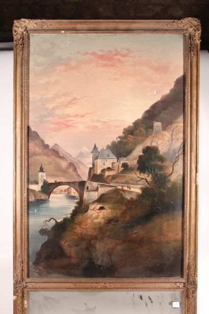 null Trumeau à décor peint d'un paysage montagneux

XIXème siècle

132 x 60 cm

(Accidents)

Cadre...