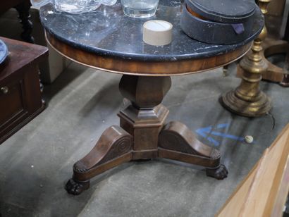 null Mahogany veneered pedestal table, tripod base, grey marble top

nineteenth century

Height:...