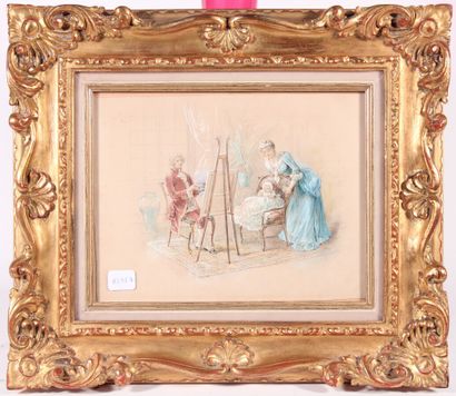 null School at the end of the XIXth century 

"The painter and his model"

Gouache...