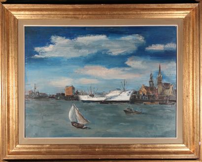 null Paul DAXHELET (1905-1993)

"Paquebot au port"

Huile sur toile, signée en bas...