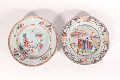 null Two porcelain plates with polychrome decoration: flowers in the taste of the...