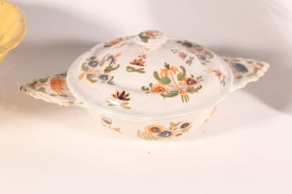 null Montpellier earthenware plate with polychrome decoration of roses on yellow...