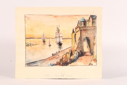 null Set of three modern schools: 

"House by the seashore"

Watercolour on strong...