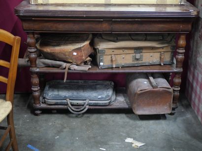 null Mahogany and mahogany veneer sideboard, flap tray, turned baluster legs with...