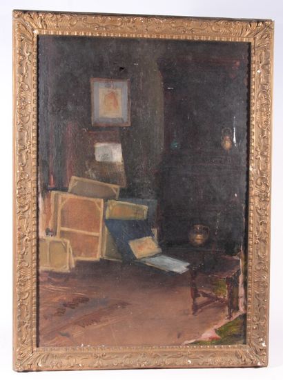 null School XIXth 

"The painter's studio."

Oil on canvas

55,5 x 38 cm