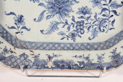 null Octagonal blue-white porcelain dish with flower decoration and leaf frieze

China,...