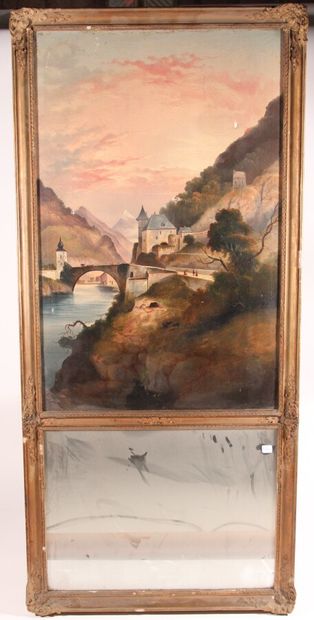 null Trumeau à décor peint d'un paysage montagneux

XIXème siècle

132 x 60 cm

(Accidents)

Cadre...