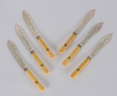 Six fish knives, the handles in ivory with...