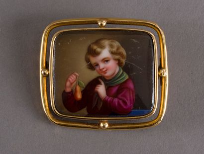 null Rectangular brooch Napoleon III in yellow gold 750 thousandths decorated with...