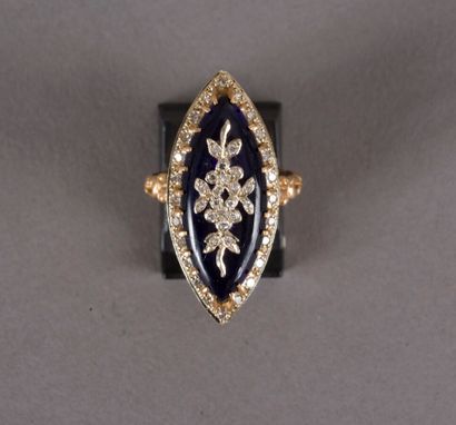 null Marquise ring in yellow gold 750 thousandths, blue glass navette pattern adorned...