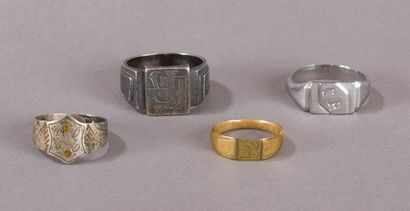 null Two silver signet rings: one art deco engraved CR and one 19th century with...