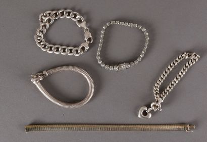 null Five silver bracelets 925 thousandths of which one set with white stones and...