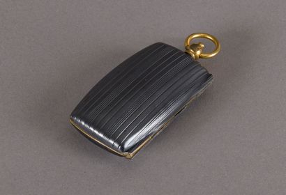 null Rigid guilloche metal wallet blackened on the outside and gilded on the inside,...