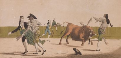 null [CORRIDA]

Ensemble de 6 gravures XIXe en couleurs, non identifiées, 

de scènes...