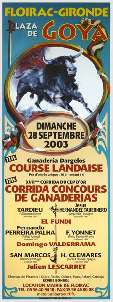 null AFFICHE PLAZA DE GOYA

Floirac-Gironde 2000.

XIVème Corrida du Cep d'Or.

Dimanche...