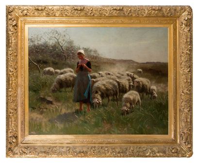 null François Pieter TER MEULEN (1843-1927)

Shepherdess and her flock.

Oil on canvas,...
