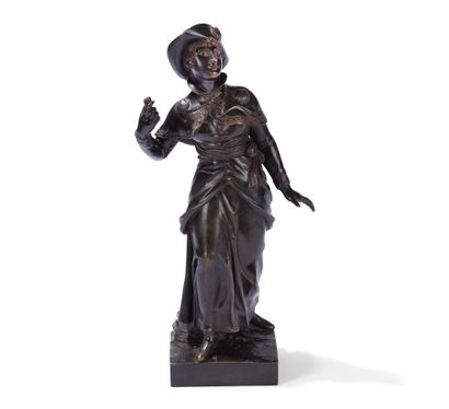 null BRONZE FIGURE WITH PATINA

representing a woman probably in Vendée Chouan costume,...