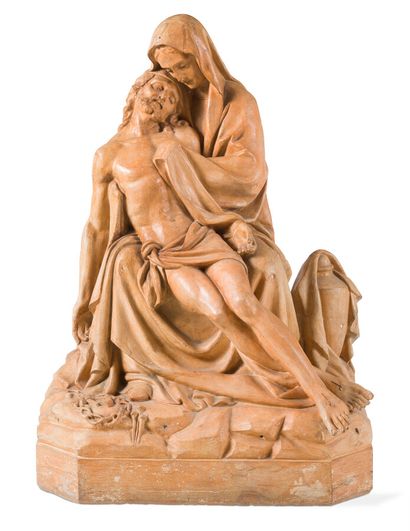 null TERRACOTTA PIETA

resting on an octagonal base.

Early 20th century.

H.: 80...