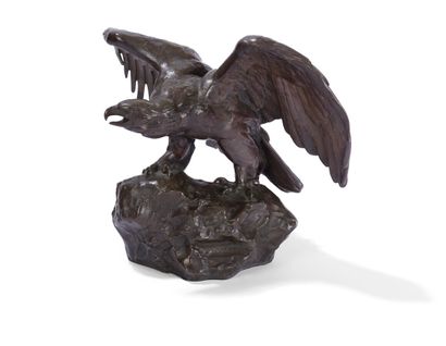 null FIGURE OF AN EAGLE WITH SPREAD WINGS

Signed A. L. Barye and F. Barbedienne...