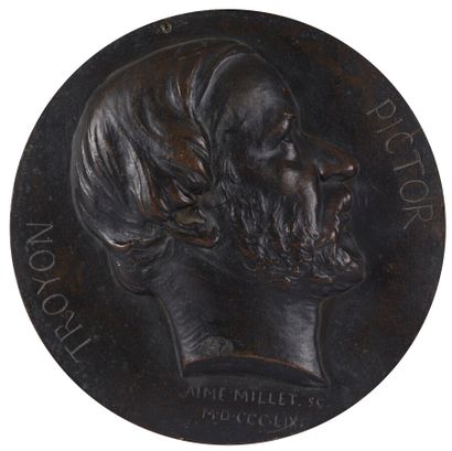null MEDALLION IN BRONZE PATINA

representing the painter Troyon.

Signed and dated...